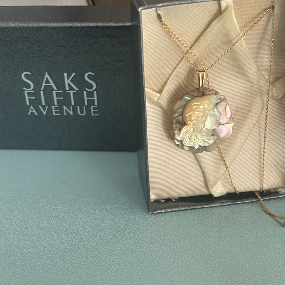 14K MOP ABALONE PENDANT GOLD CHAIN SAKS